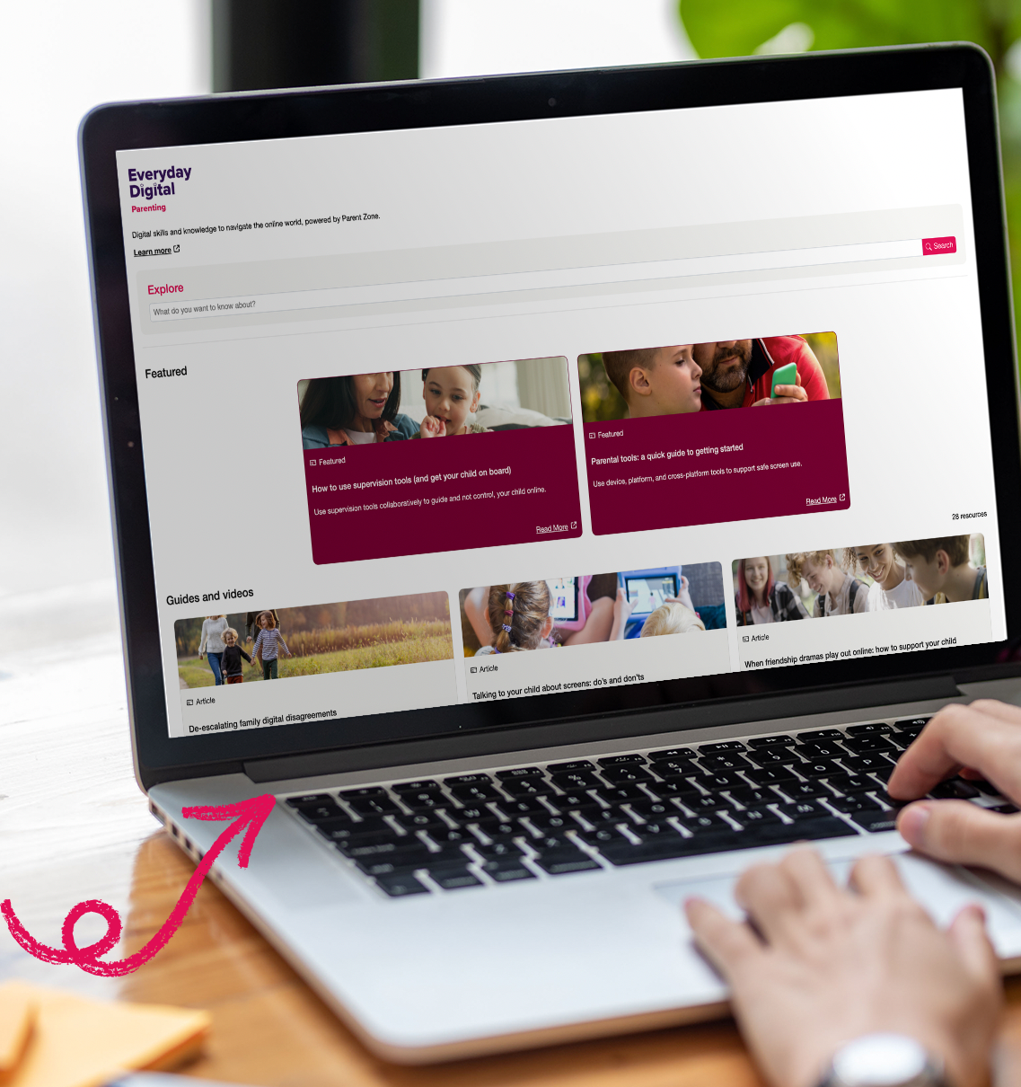 Parenting content feed on laptop