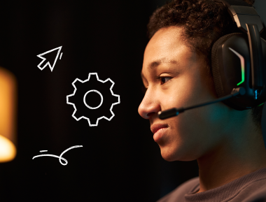 Teen wearing gaming headphones